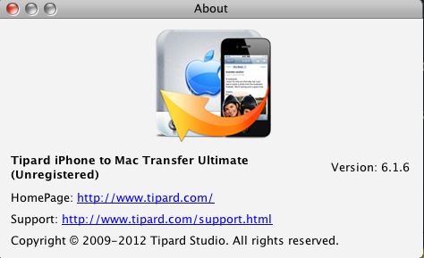 Tipard iPhone to Mac Transfer Ultimate 6.1 : About window