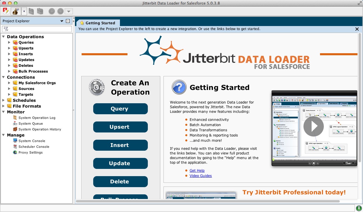 Jitterbit Data Loader for Salesforce 5.0 : Main window