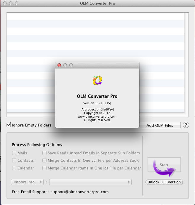OLM Converter Pro 1.3 : Main Window