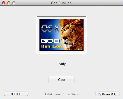 Goo RunLion 0.1 : Main window
