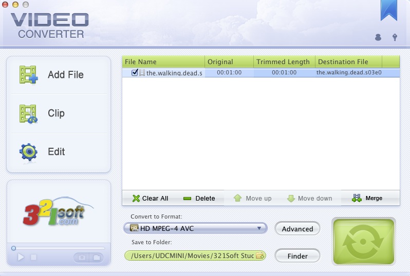 321Soft Video Converter for Mac 4.3 : Main window