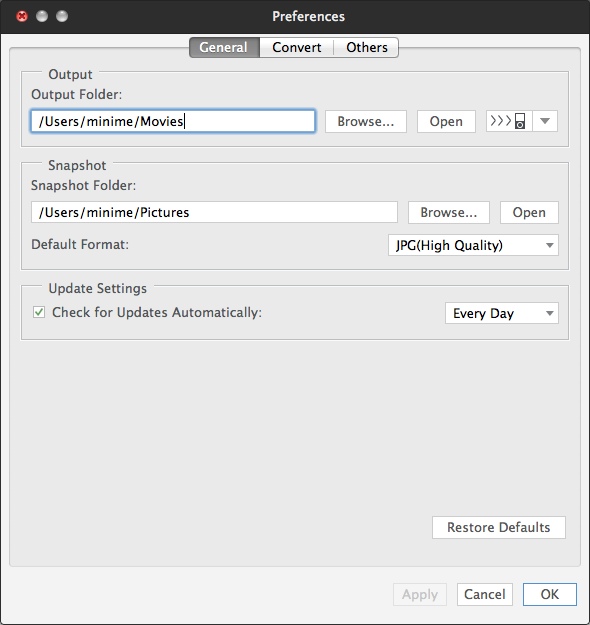 Xilisoft iPad Video Converter for Mac 7.8 : Program Preferences