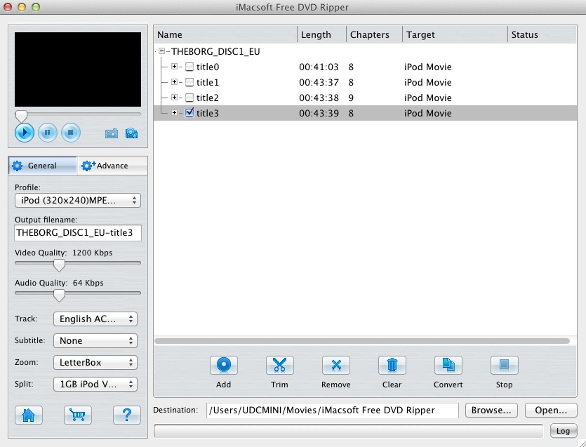 iMacsoft Free DVD Ripper 2.8 : Main window