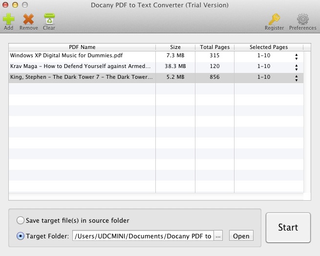 Docany PDF to Text Converter 1.1 : Main window