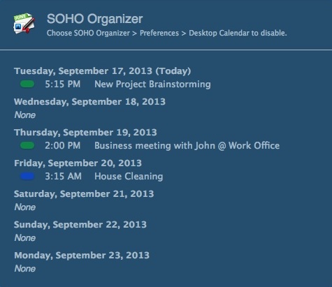 SOHO Organizer 9.3 : SOHO Desktop Calendar