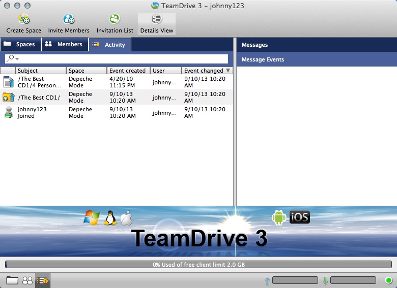 TeamDrive 3.1 : Activity Window