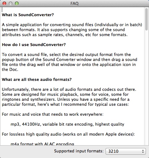 SoundConverter : FAQ Window
