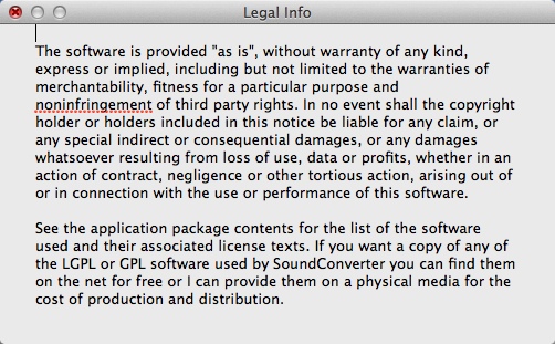 SoundConverter : Legal Info Window