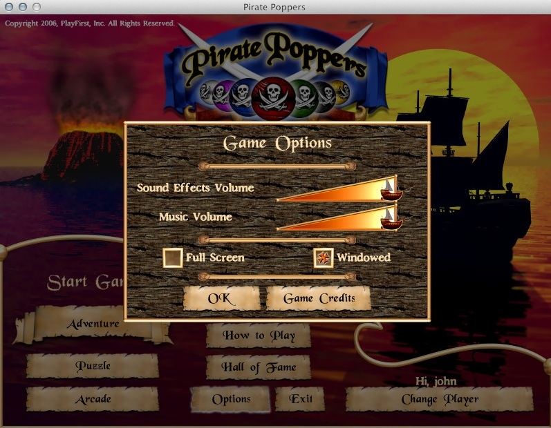 Pirate Poppers : Game Options