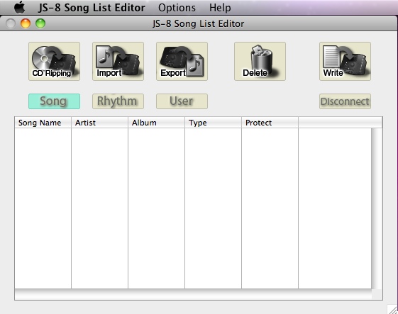 JS-8 Song List Editor 1.0 : Main window