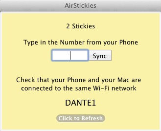 AirStickies - Confidential sync with your phone 1.2 : Main window