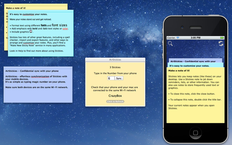 AirStickies - Confidential sync with your phone 1.2 : AirStickies - Confidential sync with your phone screenshot
