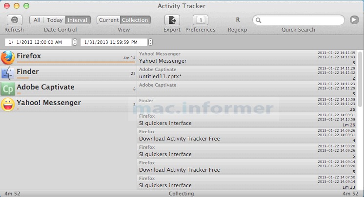 Activity Tracker 1.7 : Main Window