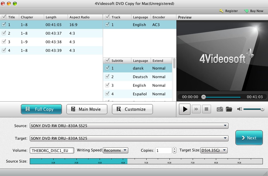 4Videosoft DVD Copy for Mac 3.2 : Main window