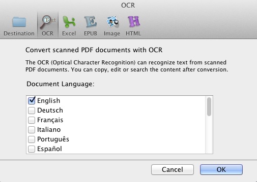 iSkysoft PDF Converter 3.0 : OCR preferences