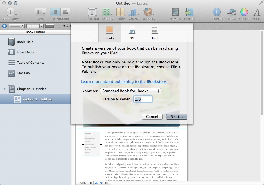 iBooks Author : Exporting File