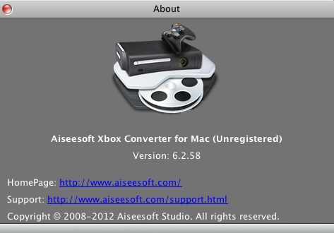 Aiseesoft Xbox Converter for Mac 6.2 : About window