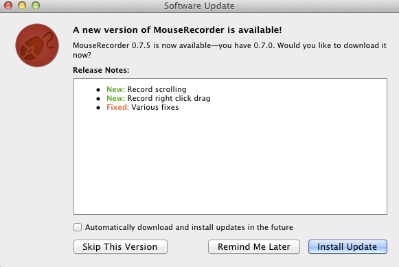 MouseRecorder 0.7 : Software update