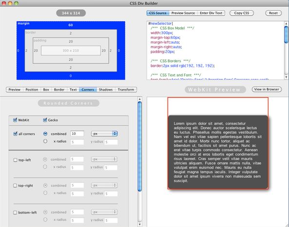 CSS Div Builder 1.2 : Highlight the box model