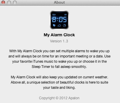 My Alarm Clock 1.3 : About window