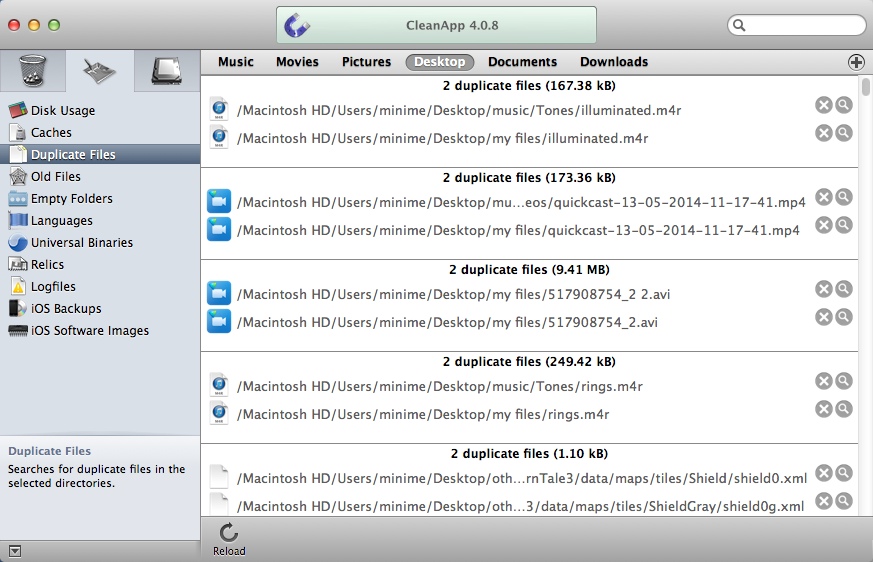 CleanApp 4.0 : Duplicated Files Window