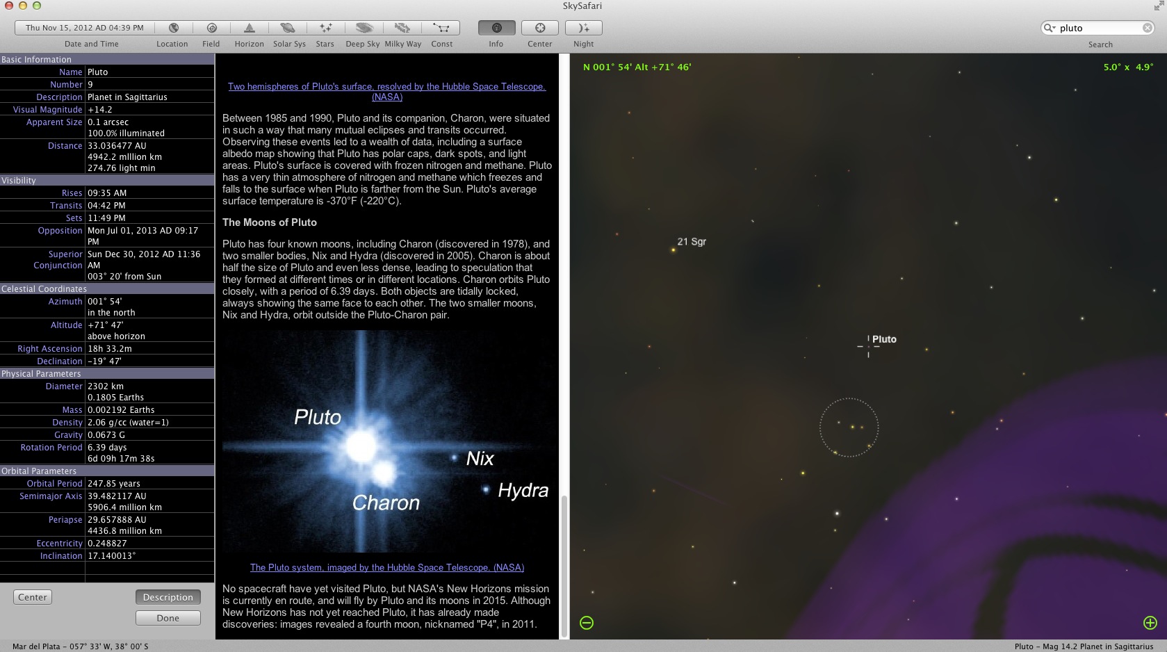 SkySafari 1.6 : Pluto information