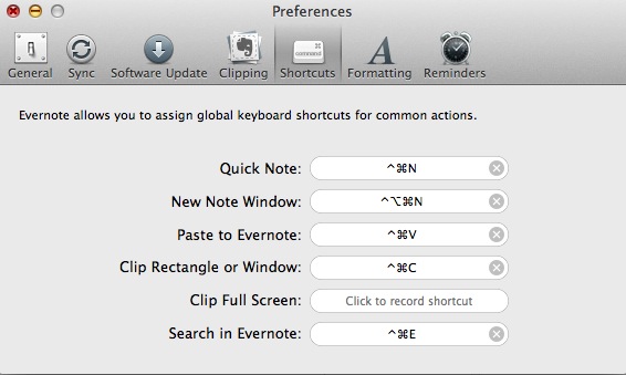 Evernote 5.2 : Shortcuts