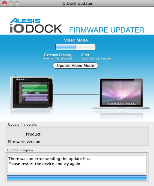 Alesis iODock Updater 1.0 : Main window