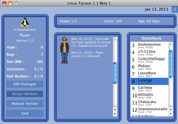 Linux Tycoon 1.1 beta : Main window
