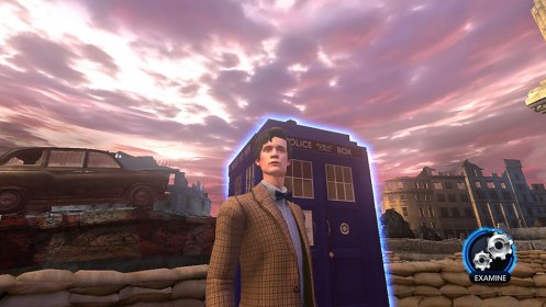 Standing in front of the TARDIS.