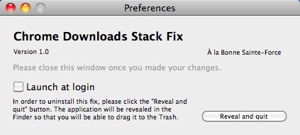 Chrome Downloads stack fix 1.0 : Main Window