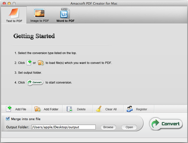 Amacsoft PDF Creator for Mac 2.1 : Main Window