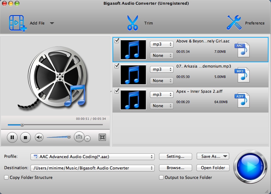 Bigasoft Audio Converter 4.2 : Main Window