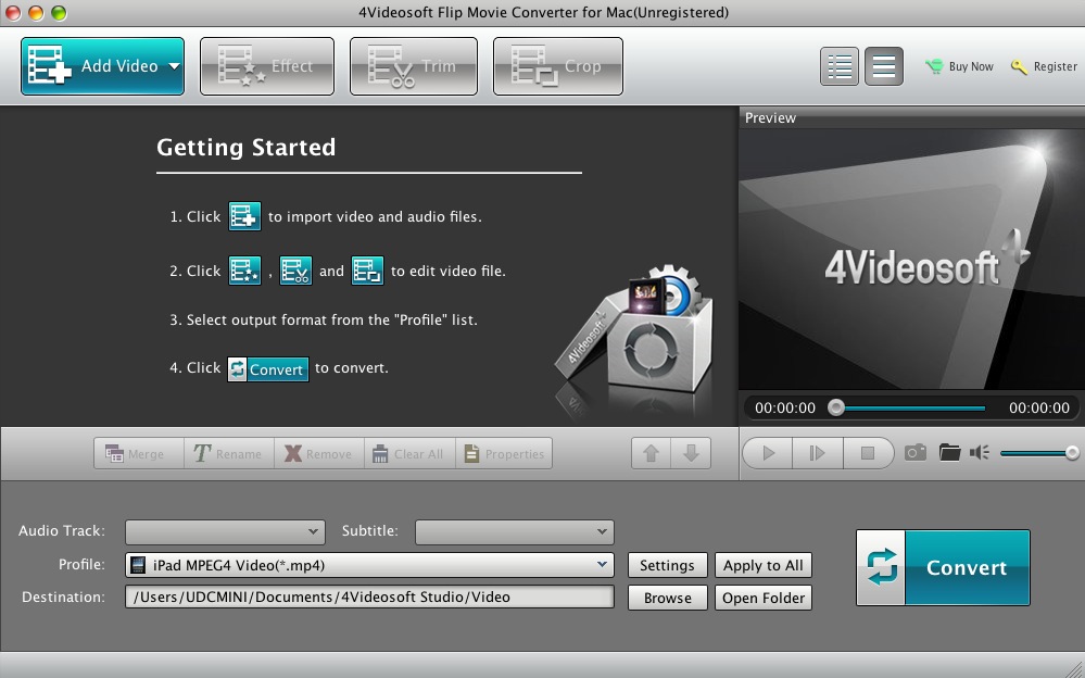 4Videosoft Flip Movie Converter for Mac 5.0 : Main window
