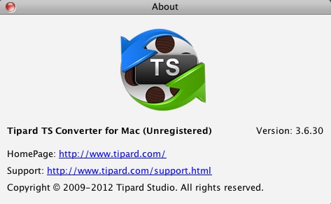 Tipard TS Converter for Mac 3.6 : About window