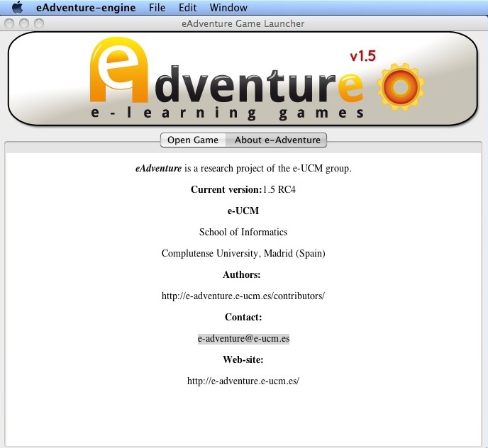 eAdventure-engine 1.5 : Game Editor Window