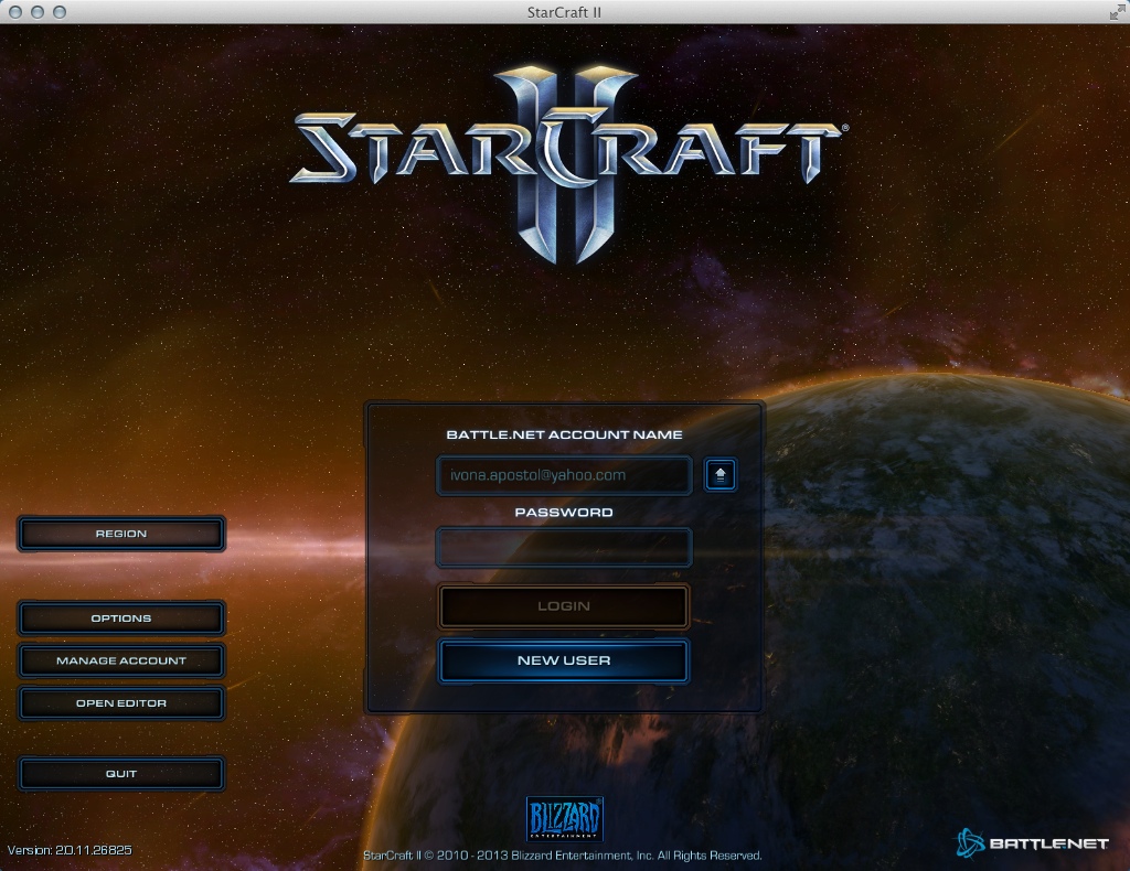 StarCraft II 2.0 : Login window