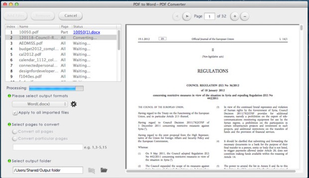 PDF to Word - PDF Converter 2.2 : Main window
