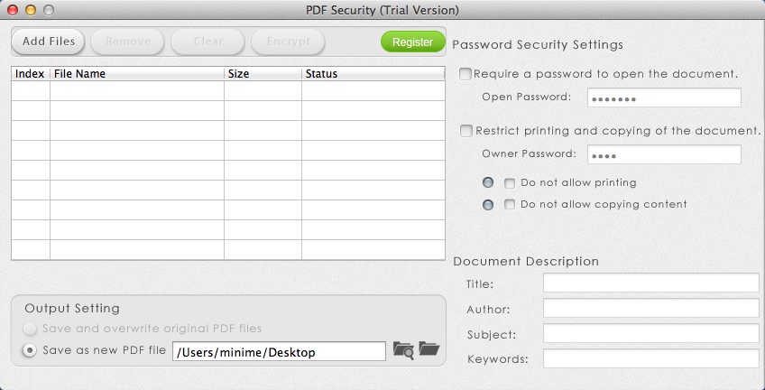 PDF Security 1.2 : Main Window