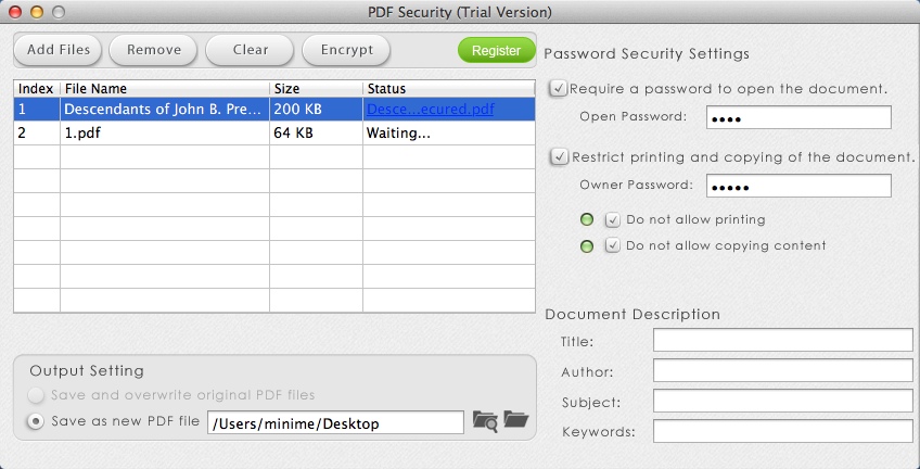 PDF Security 1.2 : Configuring Output Settings