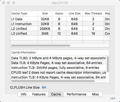 MacCPUID 3.0 : Cache Window