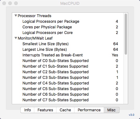 MacCPUID 3.0 : Miscellaneous Window