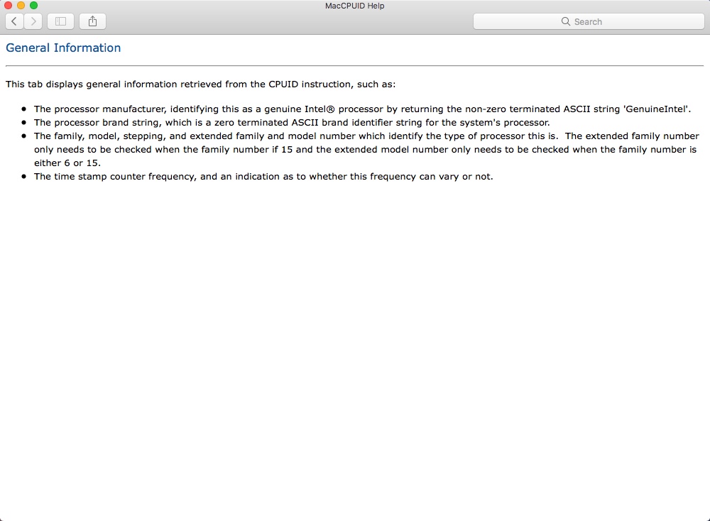 MacCPUID 3.0 : Help Window