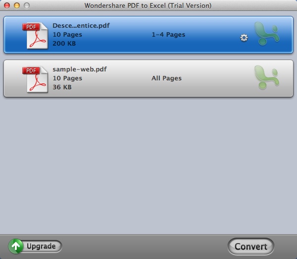 Wondershare PDF to Excel 3.0 : Main Window