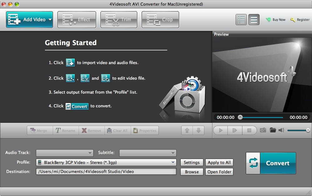 4Videosoft AVI Converter for Mac 5.0 : Main Window
