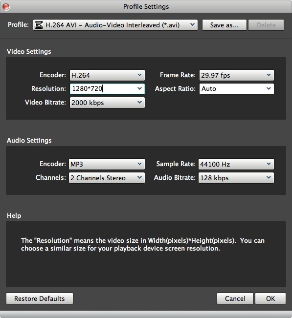 4Videosoft AVI Converter for Mac 5.0 : Output Settings