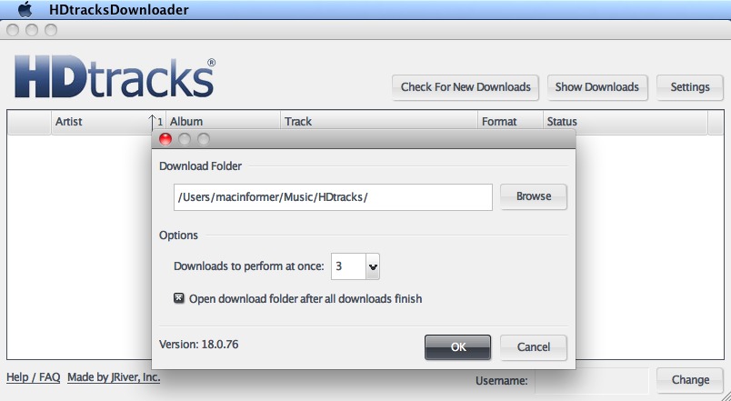 HDtracksDownloader 18.0 : Main window