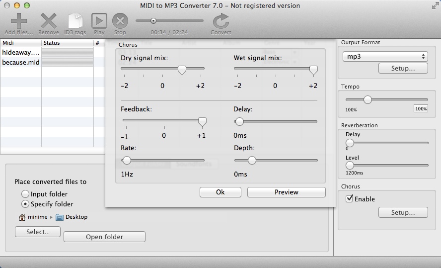 MIDI to MP3 Converter 7.0 : Configuring Chorus Effect Settings