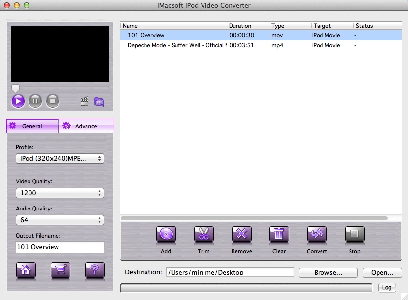 iMacsoft iPod Video Converter 2.9 : Main Window