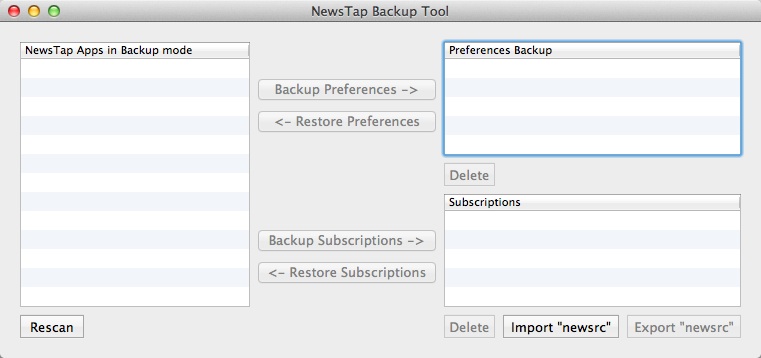 NewsTap Backup Tool 1.0 : Main window